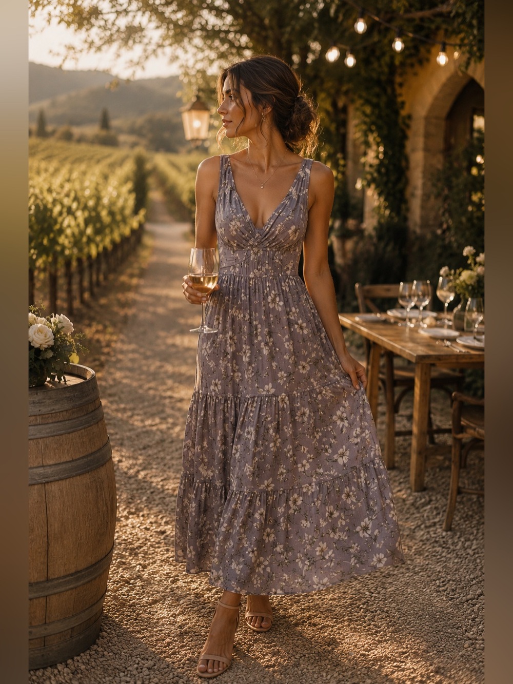 Dress Forum Dusty Lavender Floral Tie Back Midi Dress Small V Neck Flowy